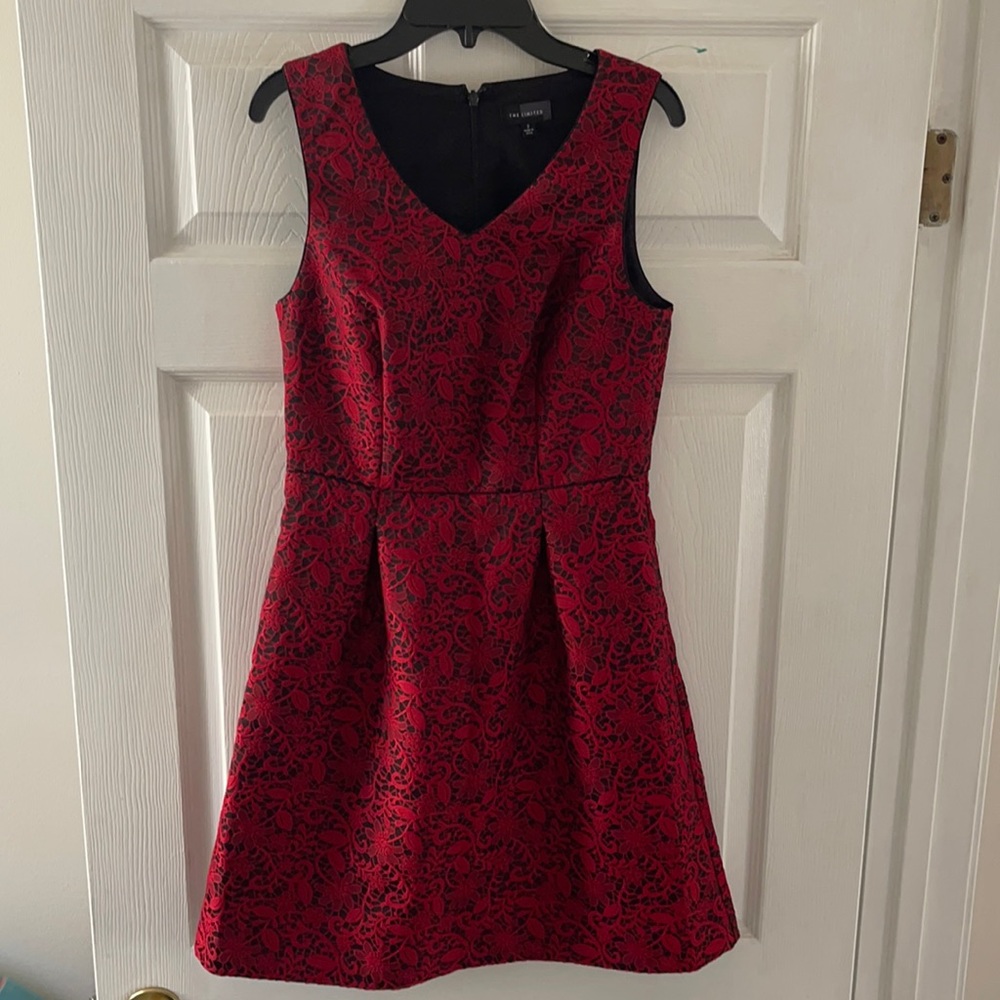 The Limited red & black embroidered dress